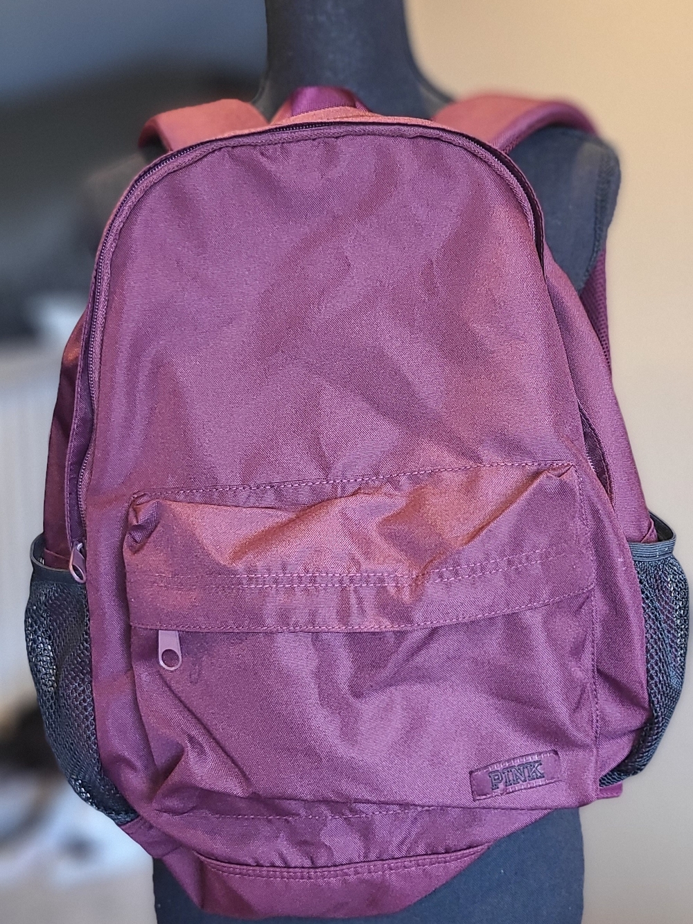 PINK Victoria's Secret Maroon Canvas Backpack with Front Zippered Pocket